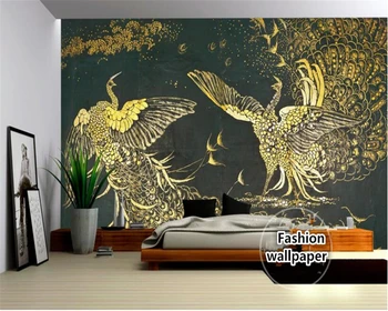 beibehang Retro Tapete Nostalgično Kitajski Ročno Poslikane Phoenix Zlati Lesa, Barvanje Ozadja Stenske tapete za stene, 3 d