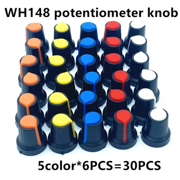 30pcs 5color WH148 potenciometer gumb skp(baker core) 15X17mm 6 mm Gred Luknjo AG2 Rumeno Oranžna, Modra Bela Rdeča 5color*6PCS=30PCS