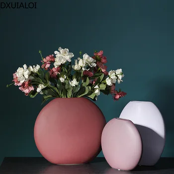 Nordijska Ustvarjalne Keramične Obrti Ravno Okrogla Vaza Okraski cvet vazo doma dekoracijo Sodoben minimalističen slog kamnita vaza