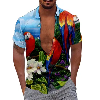 Mens 3d Digital Print Majica Poletje Kratek Rokav znižuj Ovratnik Shirt Moda Hawaiian Počitnice na Plaži, Fitnes Priložnostne Majice Moški