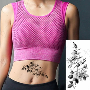 Rose Nakit Vodo Prenos Tattoo Nalepke Telo Ženske Prsi Umetnosti Začasno Dekle Pas, Zapestnica Flash Tatoos Cvet