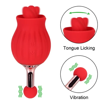 Jezik Lizanje Vibrator Rose Oblika Sex Igrače za Ženske Nastavek Klitoris Stimulacije Vagine Massager Butt Plug Rep Vibracij