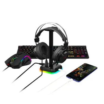 ŽEZLO HA300 RGB Slušalke Stojala s 4 USB 2.0 HUB Pristanišč,Slušalke Držalo za Igralce Iger na srečo računalnik PC Mizo
