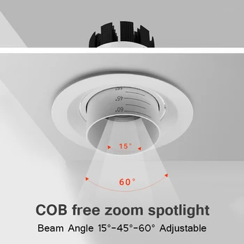Povečava kot Snopa Nastavljiv 15-60 Stopnjo Vgradne Zatemniti LED Raztegljive Downlight, 5W 10W 15W COB Notranji Stropni Spot Luči