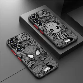 Marvel Spider Man Groot Primeru Telefon za Samsung Galaxy S9 S10 Lite S10 S21 Plus S20 FE S22 5G S23 Ultra S20FE Mat Oklep Pokrov