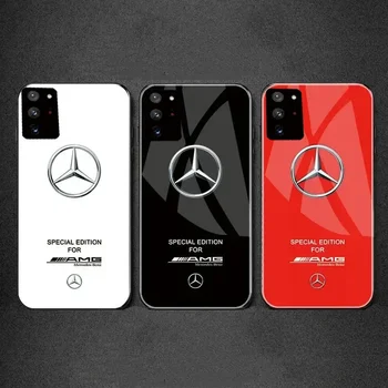 Barva Ogledalo Obraz Nazaj Steklo Mercedes Benz Primeru Telefon Za Samsung Note 22 Ultra 21 FE 20 10 Shockproof Luksuzni Avto, Pokrov