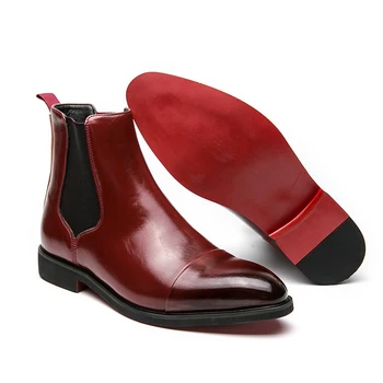 Novi modeli Rdeče Chelsea Škornji za Moške Krog Toe Trdna Pomlad Jesen Fashion Moške Kratke Škornji Podjetja Free Shiping Velikost 38-46