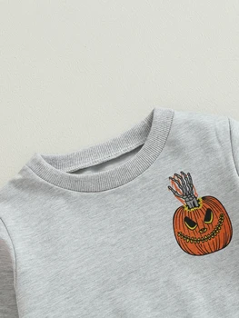 Unisex Halloween Hoodie Bučna Tiskanja Dolgimi Rokavi, Posadke Vratu Majica za Otroke - Eleganten Pulover Kostum za Fante in Dekleta