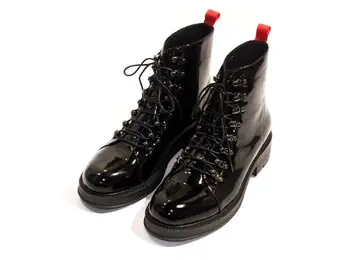 Novo pravega usnja čipke moški čevlji črni Martin Škornji čevlji za moške krog toe modni moški škornji