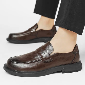 Loafers Mens Platformo Debel-soled Formalnih Poslovnih Čevlji Slip-on Udobno Moške Socialne Usnjeni Čevlji Priložnostne Čevlji Oxford Čevlji