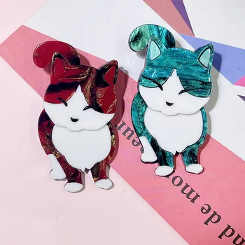 Risanka Srčkan Tricolor Mačka Živali Broška Zatiči Moda Akril Kovinski Osebnost Broške za Ženske modni Dodatki